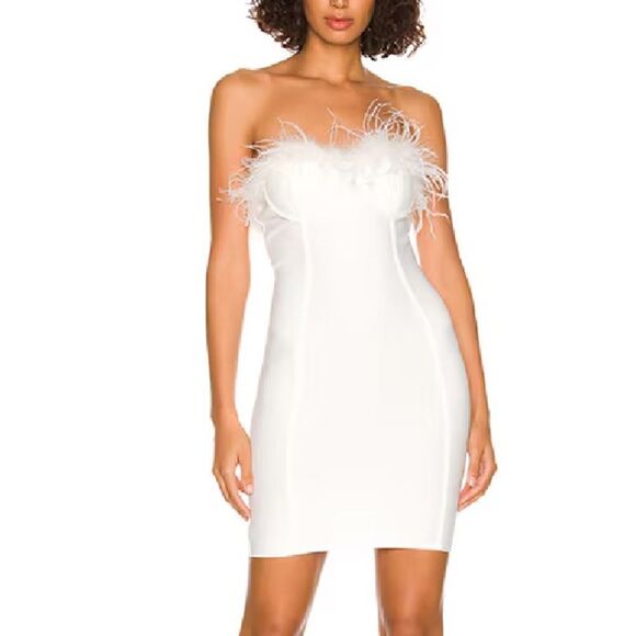 NWT Superdown ramona bustier dress white feather trim mini party Revolve S - Picture 1 of 10